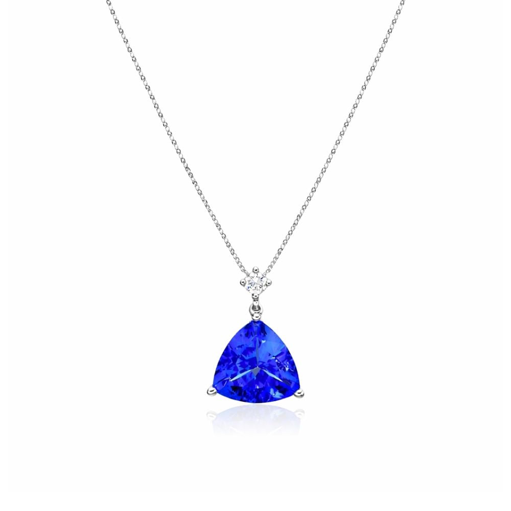 Deep Blue Tanzanite Trillion Pendant in 14K White Gold