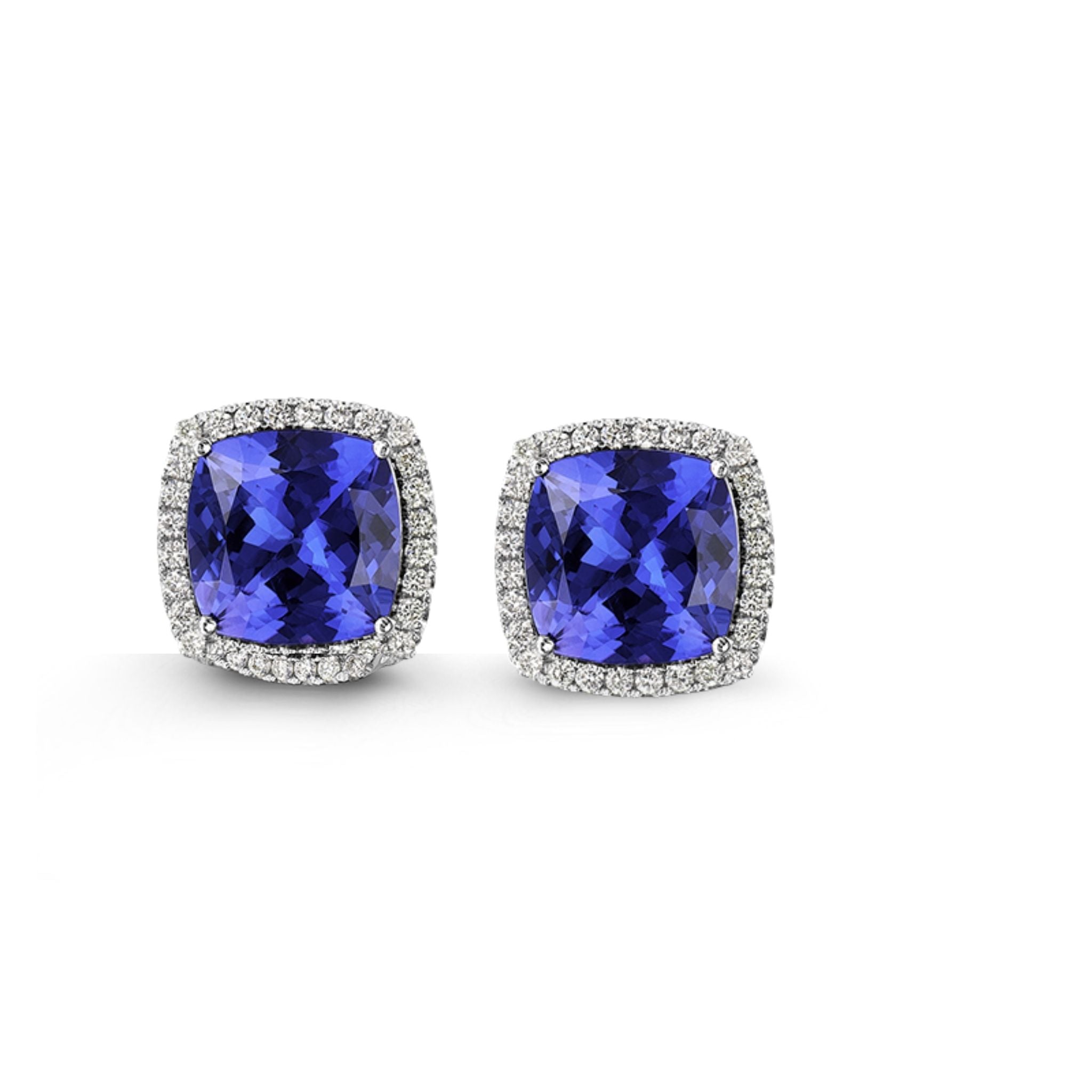 Cushion Cut & Diamond Halo Tanzanite Earrings