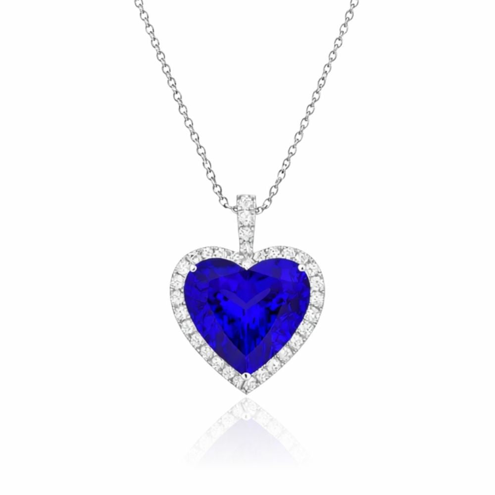 10ct Heart Tanzanite Pendant | VB 6/6 Diamond Halo 18K