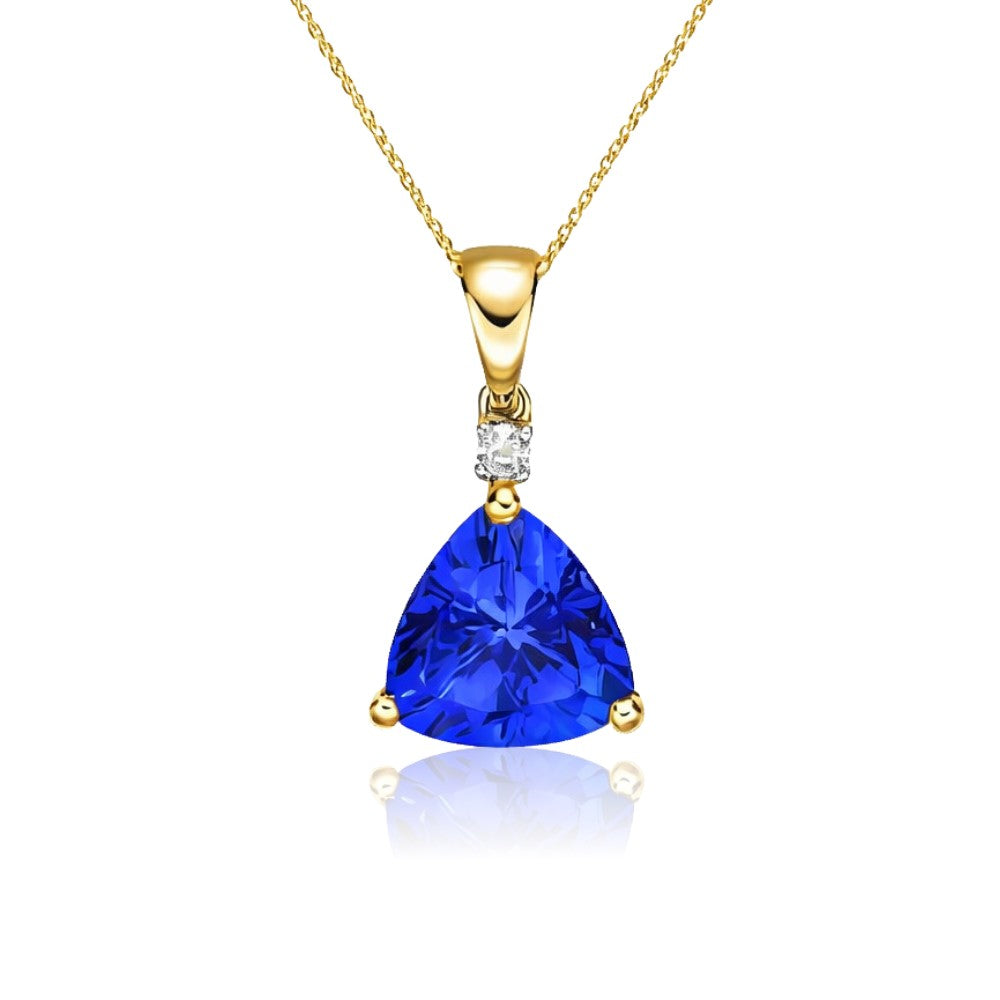 Trillion Cut Tanzanite & Diamond Pendant in Yellow