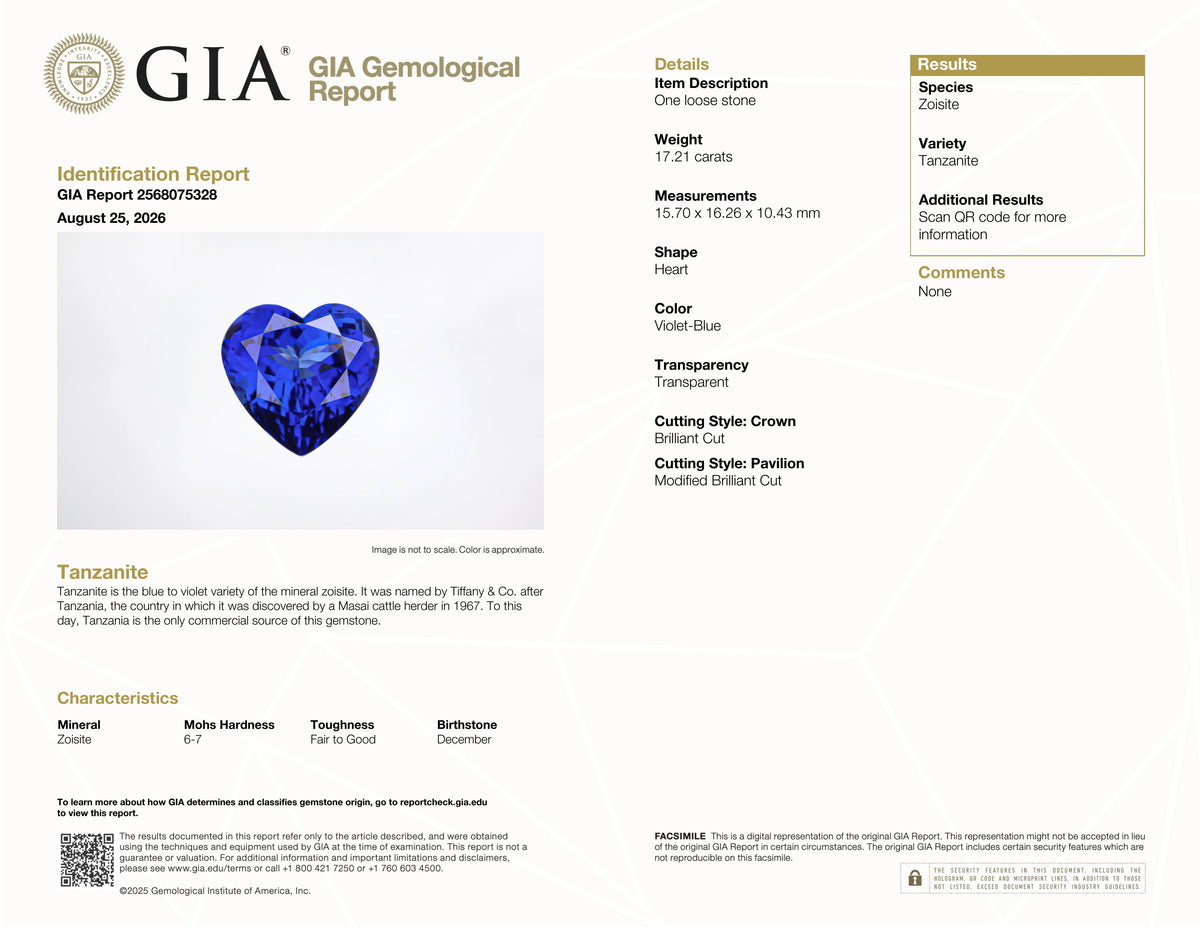 17.21 ct Heart Shaped Tanzanite Gemstone – GIA Certified
