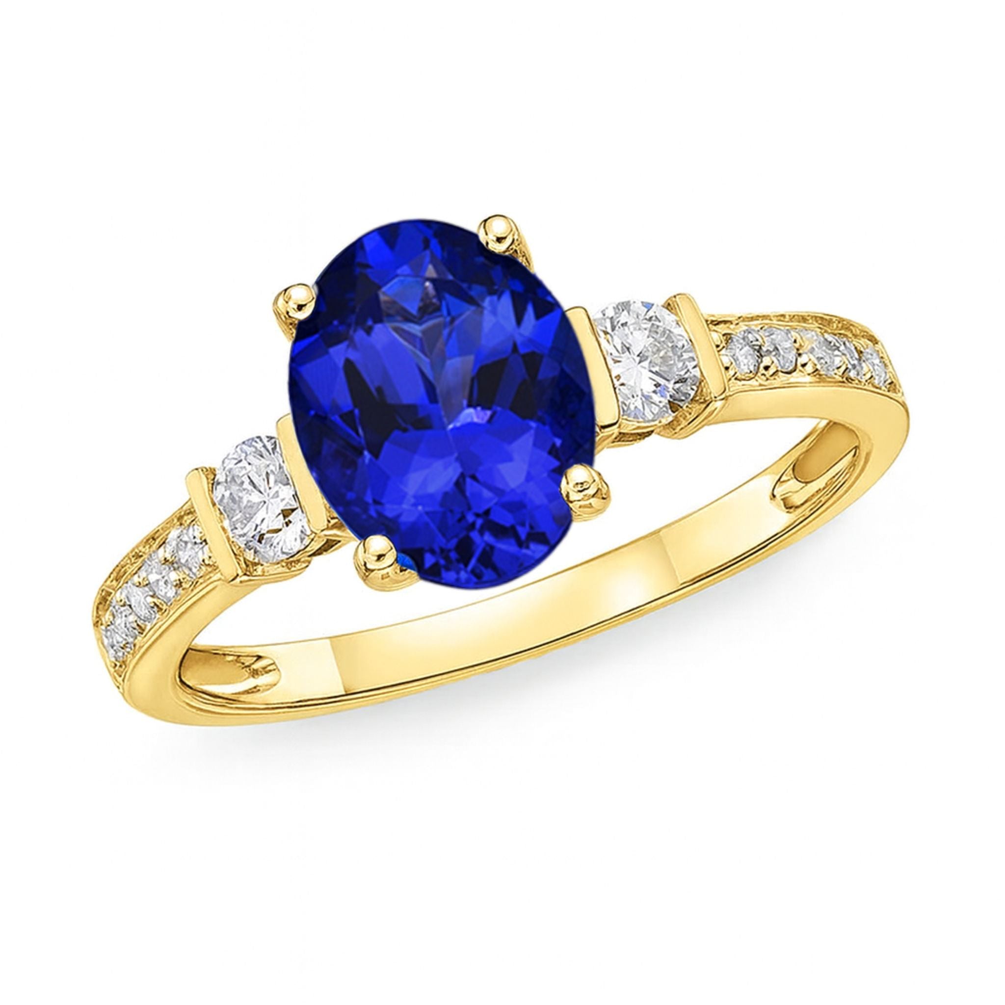 “Evening Sky” Oval Tanzanite & Diamond Ring - Yellow Gold
