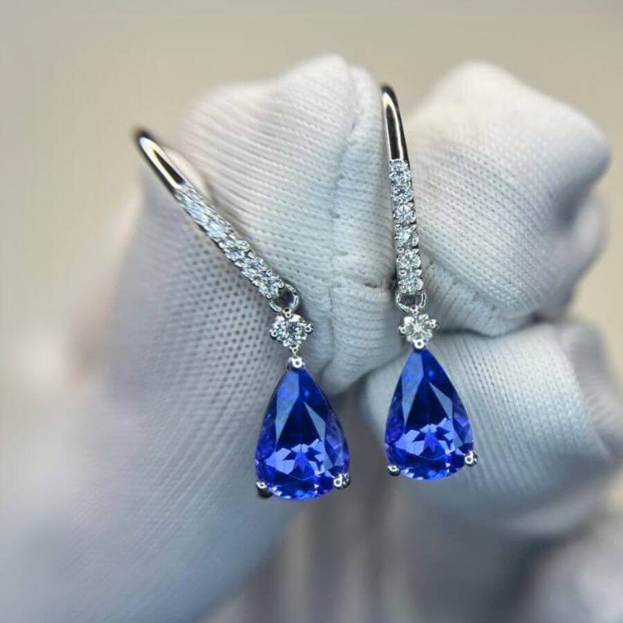Pear-Shaped Tanzanite & Diamond Drop Earrings in White Gold