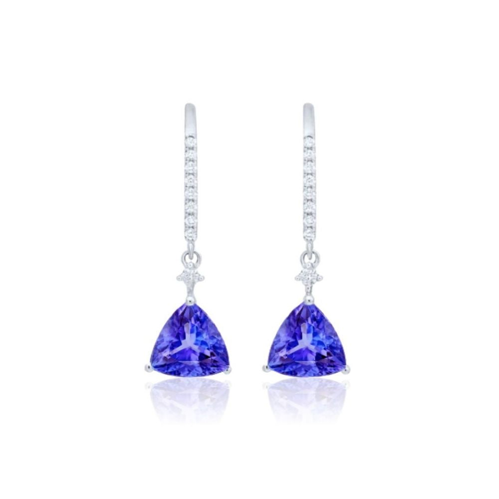 2.46 Ct Tanzanite Trillion Cut & Diamond Earrings