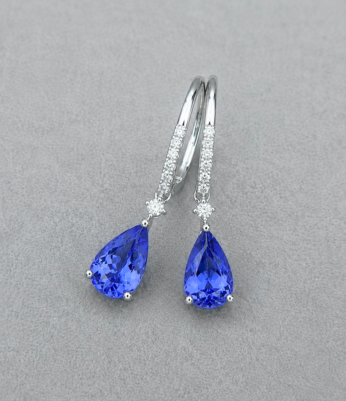 Pear-Shaped Tanzanite & Diamond Drop Earrings in White Gold