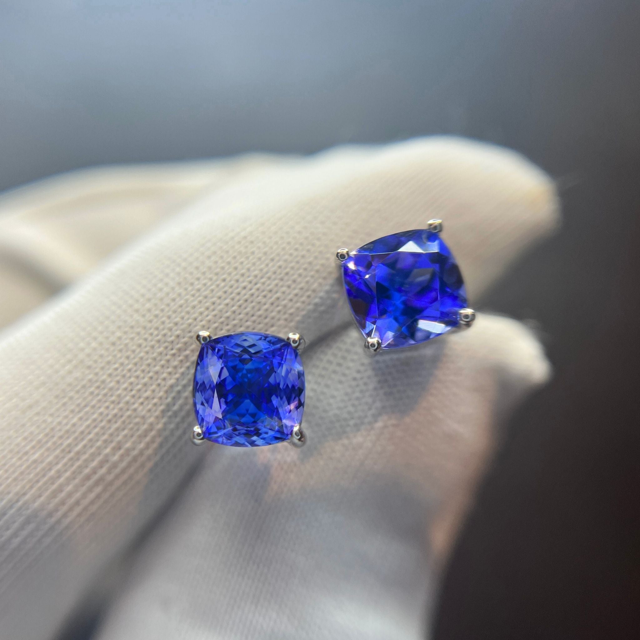 Cushion Cut Tanzanite Stud Earrings - MADE TO ORDER