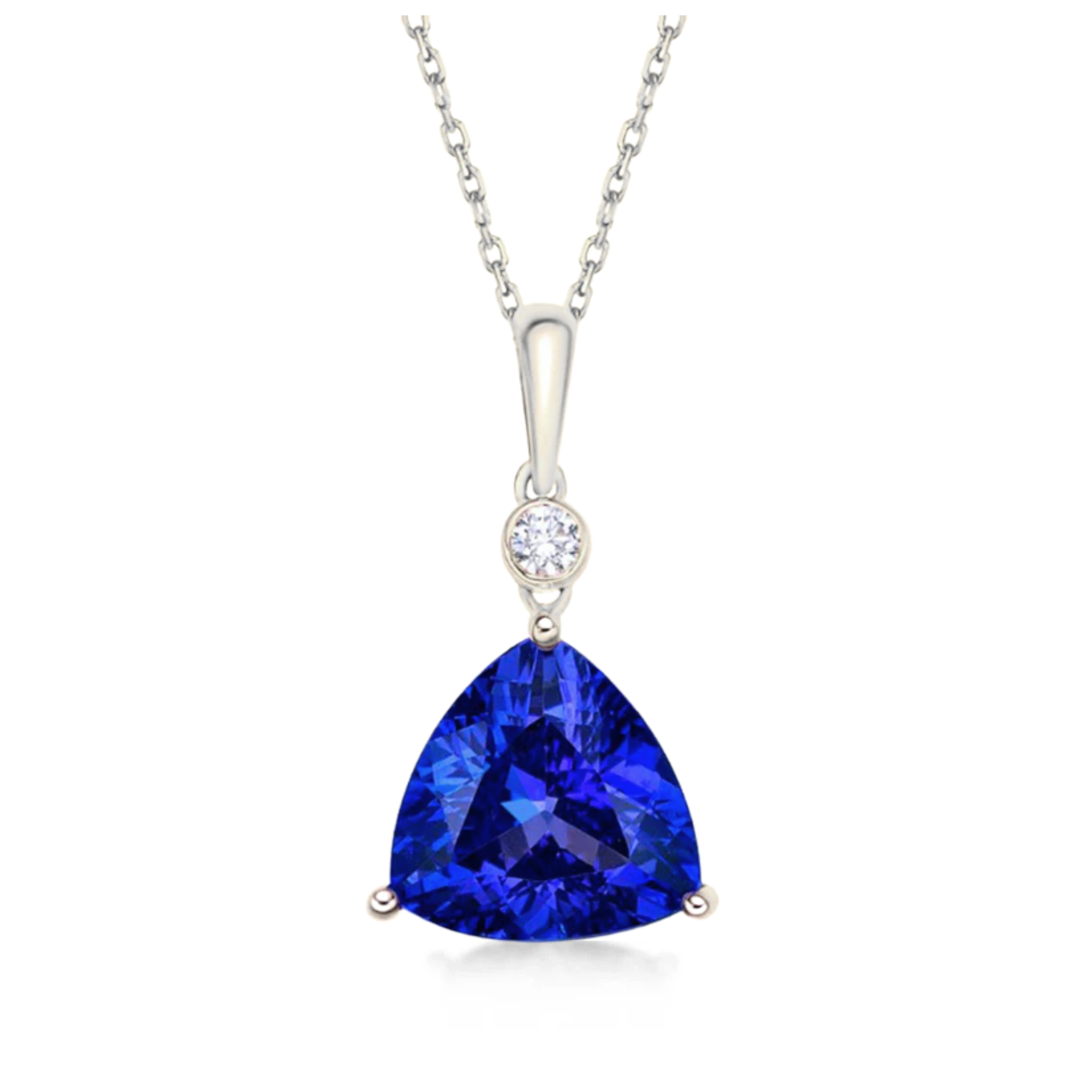 Exceptional Trillion Cut Tanzanite & Diamond Pendant White Gold