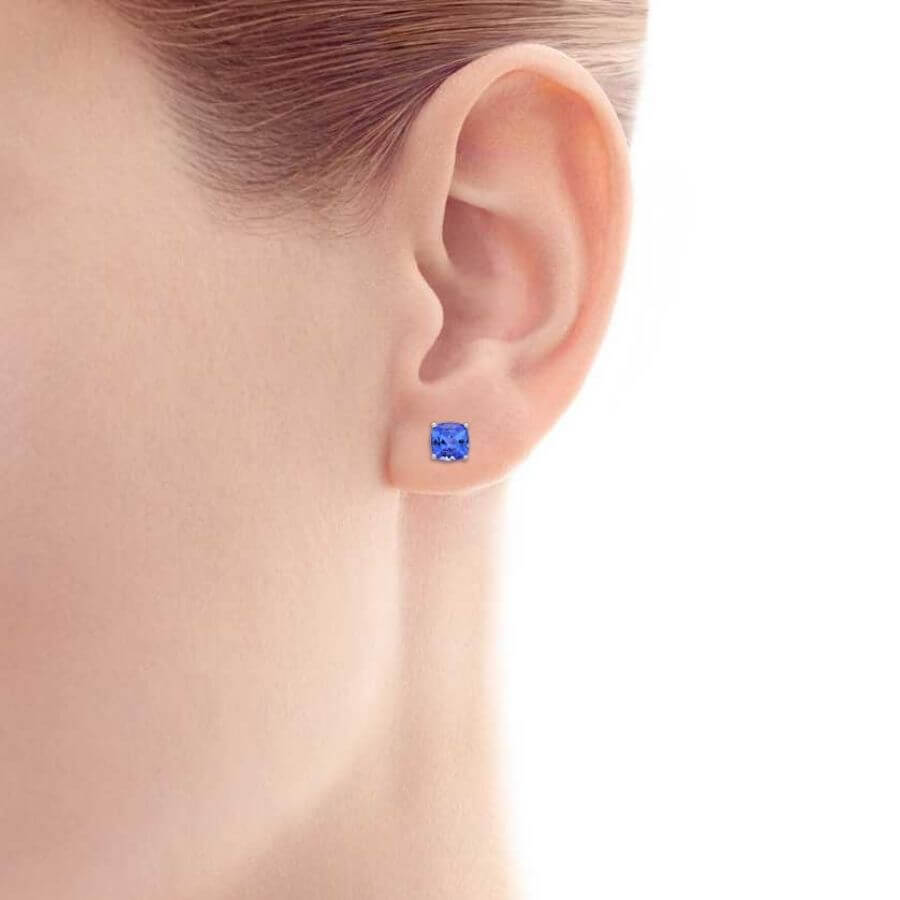 Cushion Cut Tanzanite Stud Earrings