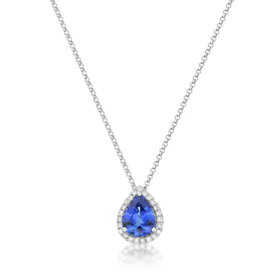Pear-Shaped Tanzanite Pendant With Diamond Halo