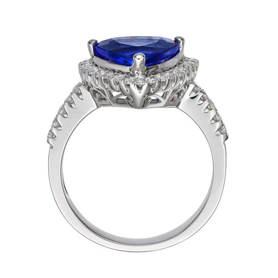 2.72 Ct Trillion Cut Tanzanite Ring with Diamond Halo & Band