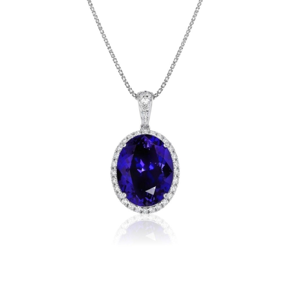 Magnificent 16 Carat Ct Oval Tanzanite Pendant With Diamond Halo