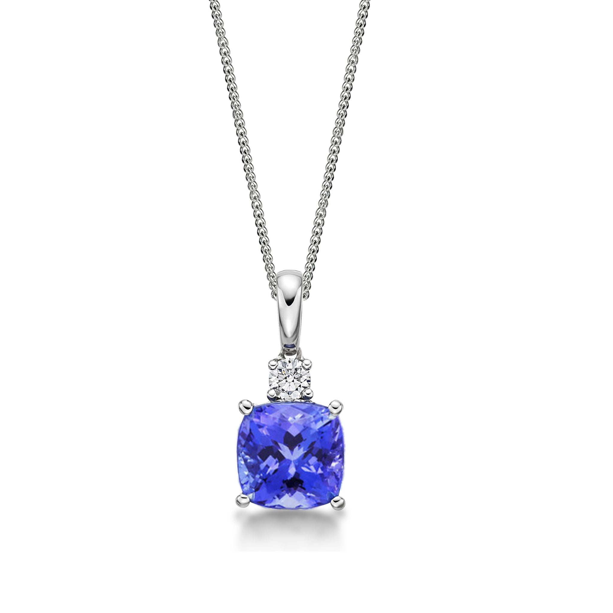 2.99 Ct Cushion Cut Tanzanite & Diamond Pendant