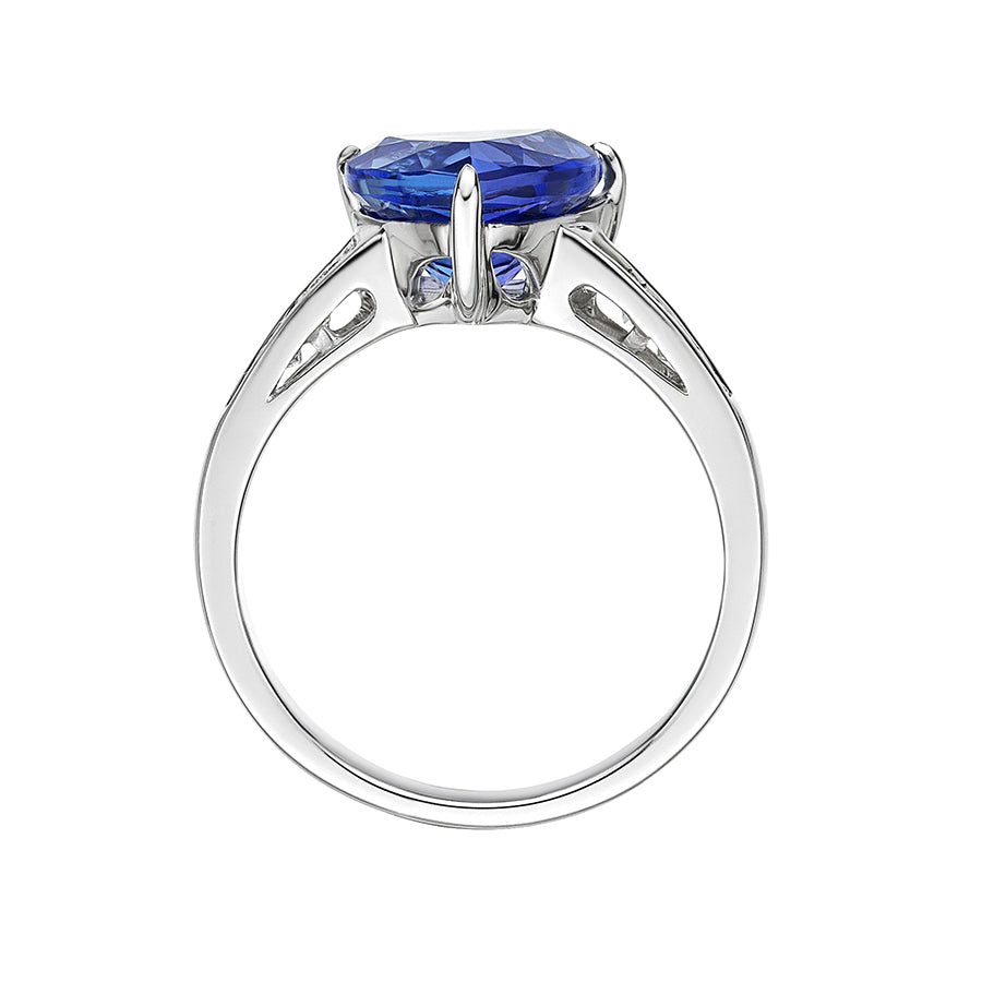 Premier 4.00 Ct Trillion Cut Tanzanite Ring with Princess Cut Diamonds