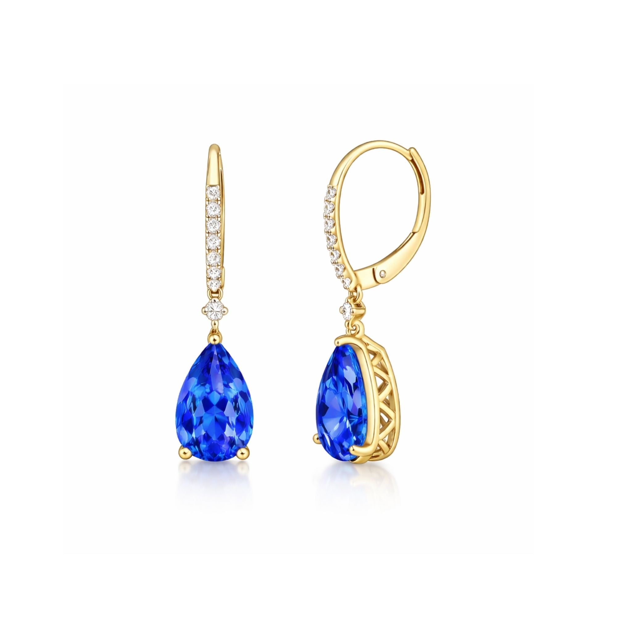 Pear-Shaped Tanzanite Drop Earrings in Yellow Gold