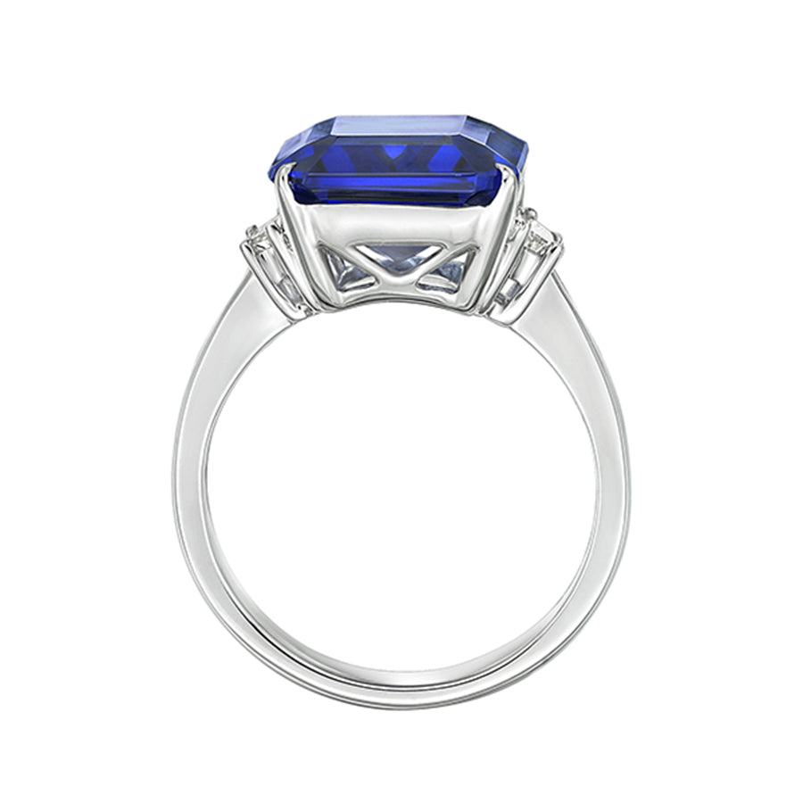 Exceptional 11.00 Ct Emerald Cut Tanzanite & Baguette Diamond Ring