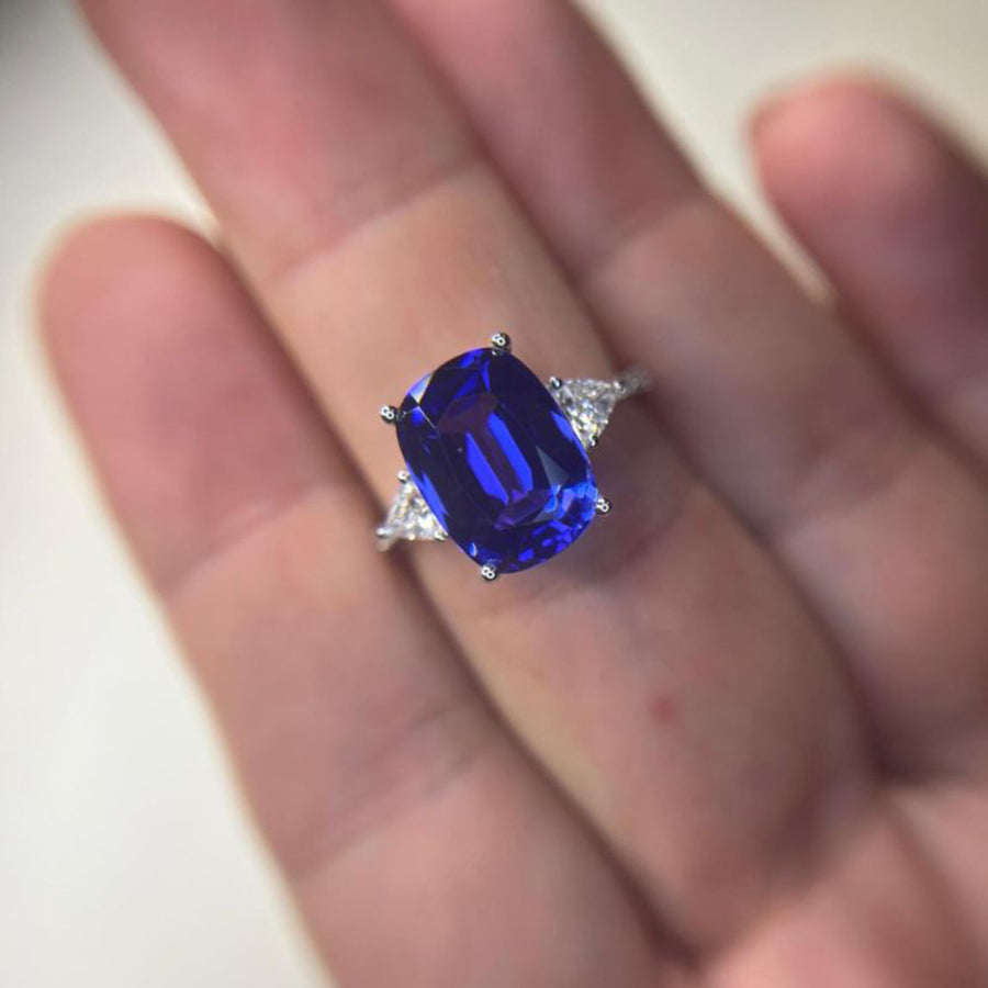 4.60 Ct Long Cushion Cut Tanzanite Ring
