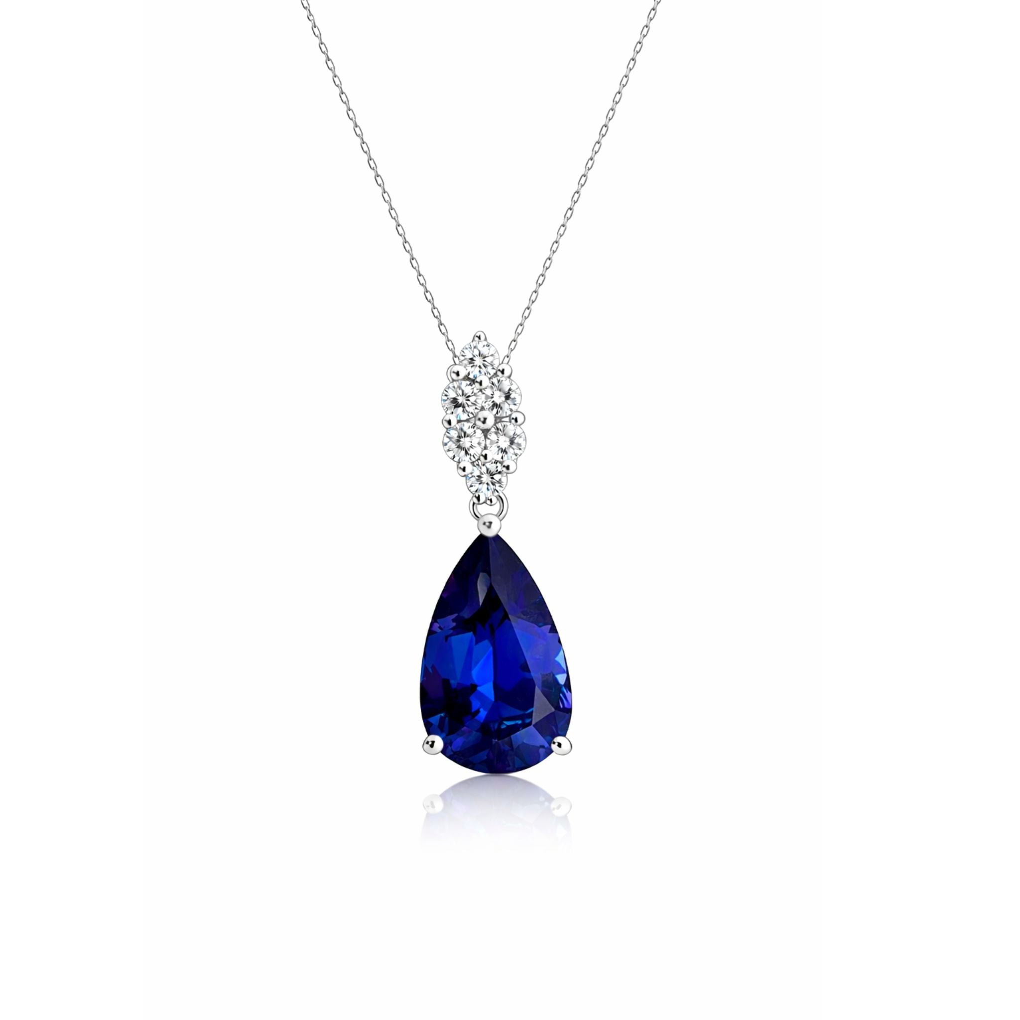 " Night Sky" Pear Tanzanite Diamond Drop Necklace in White Gold