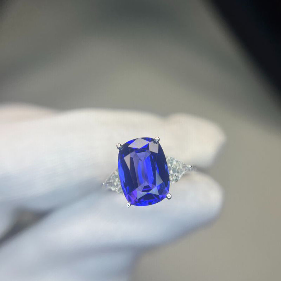 4.60 Ct Long Cushion Cut Tanzanite Ring