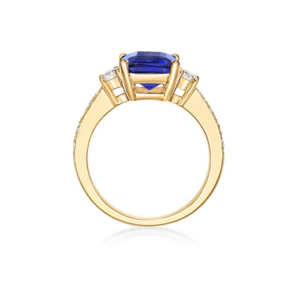 3.65 Ct Deep Blue Emerald Cut Tanzanite Ring