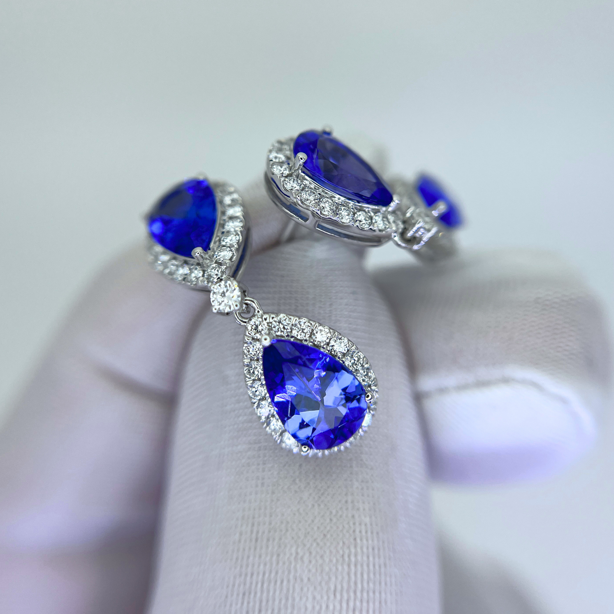 Double Pear-Shaped Tanzanite & Diamond Halo Earrings