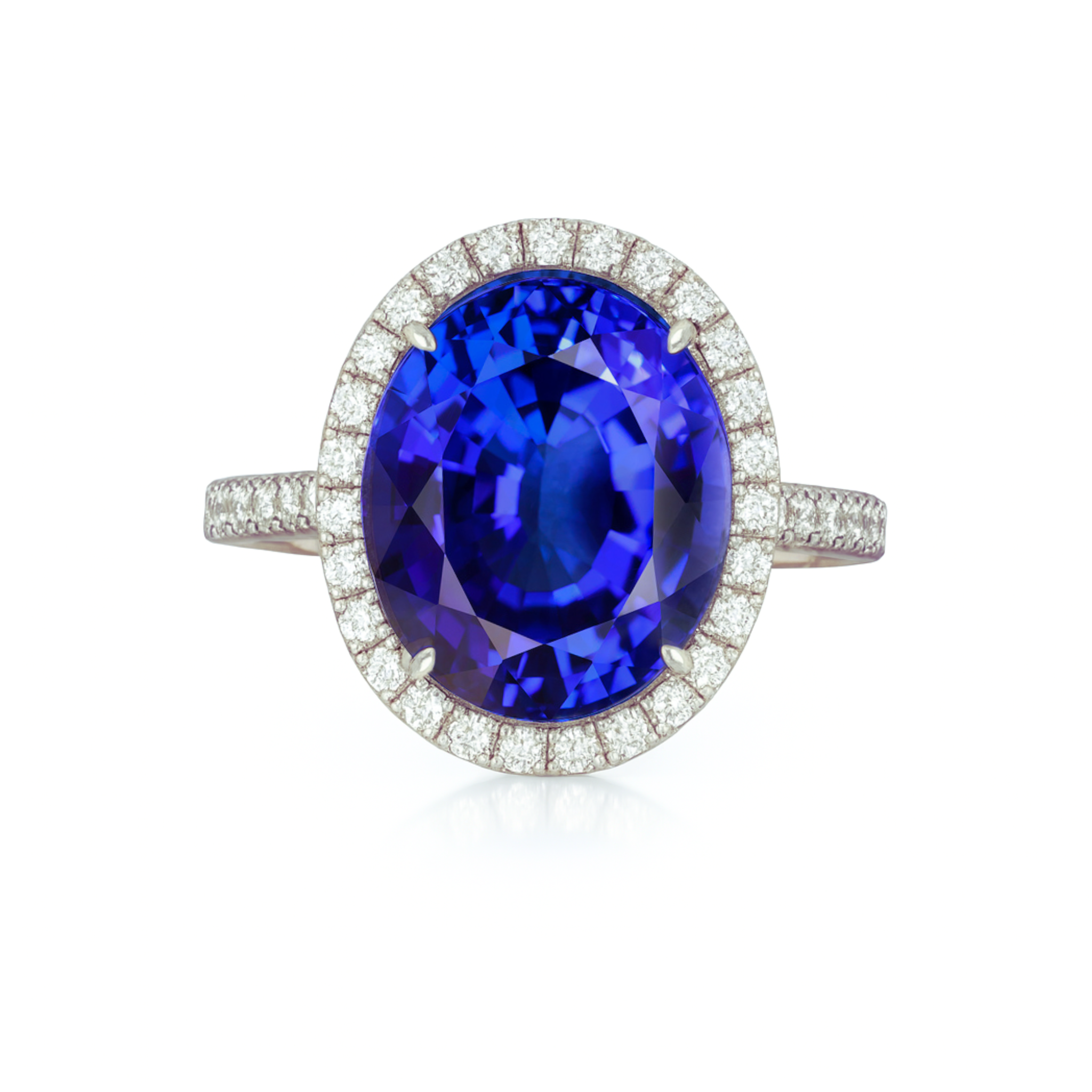 Exceptional Tanzanite 5.00 carat Oval Diamond Halo Ring