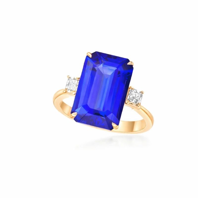 Emerald Cut Tanzanite Ring with Princess Cut Diamonds