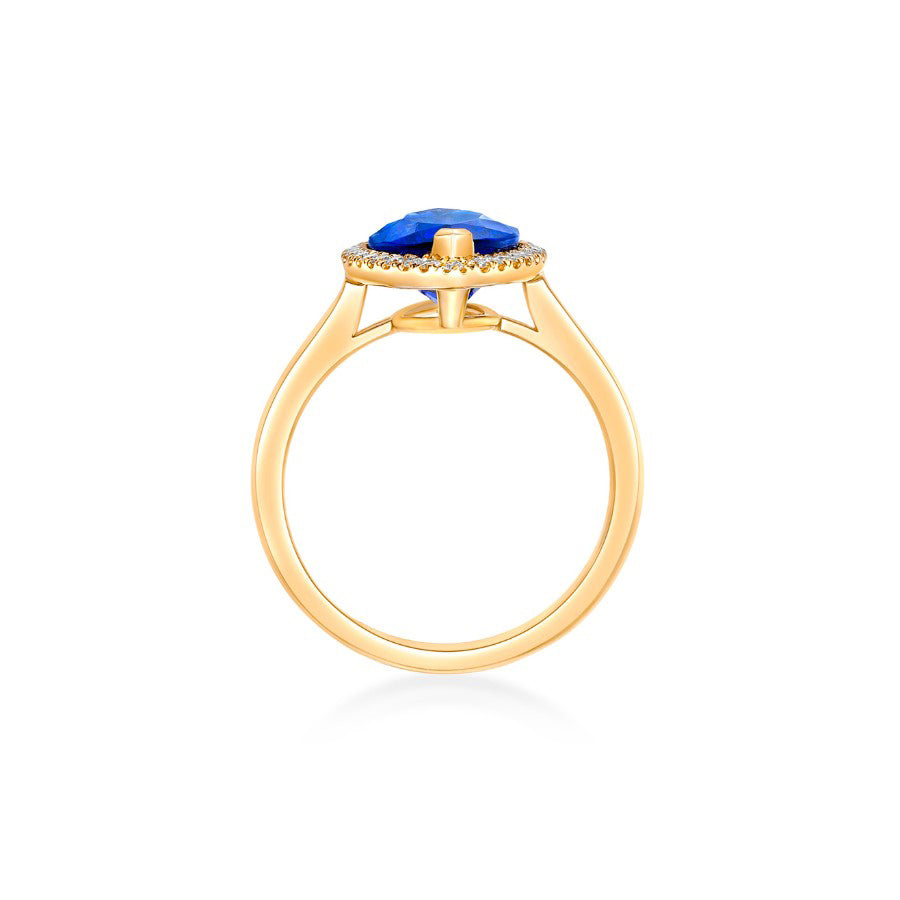 ”Kate” 2.00 Ct Oval Tanzanite & Diamond Halo Ring in Yellow Gold