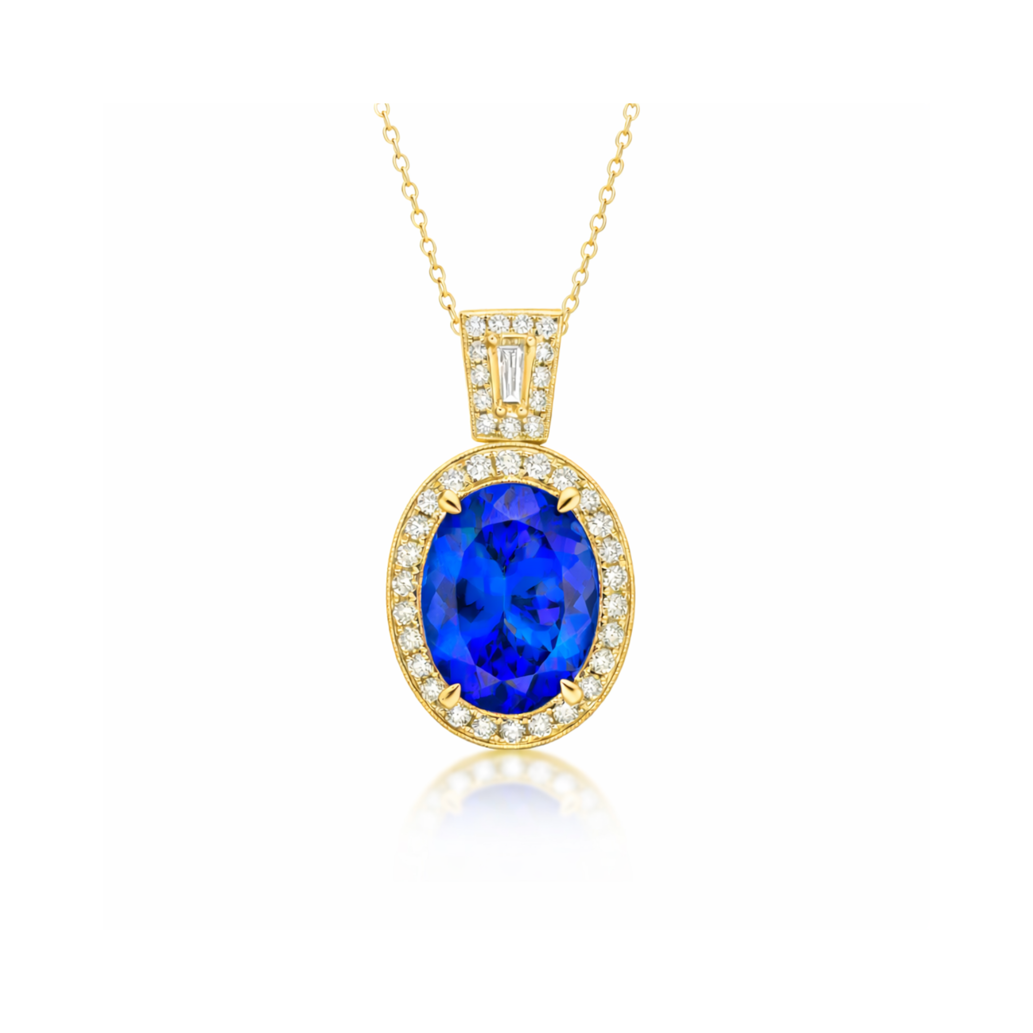 Made to Order : Yellow Gold Exceptional 5.00 Ct Tanzanite & Baguette Diamond Necklace