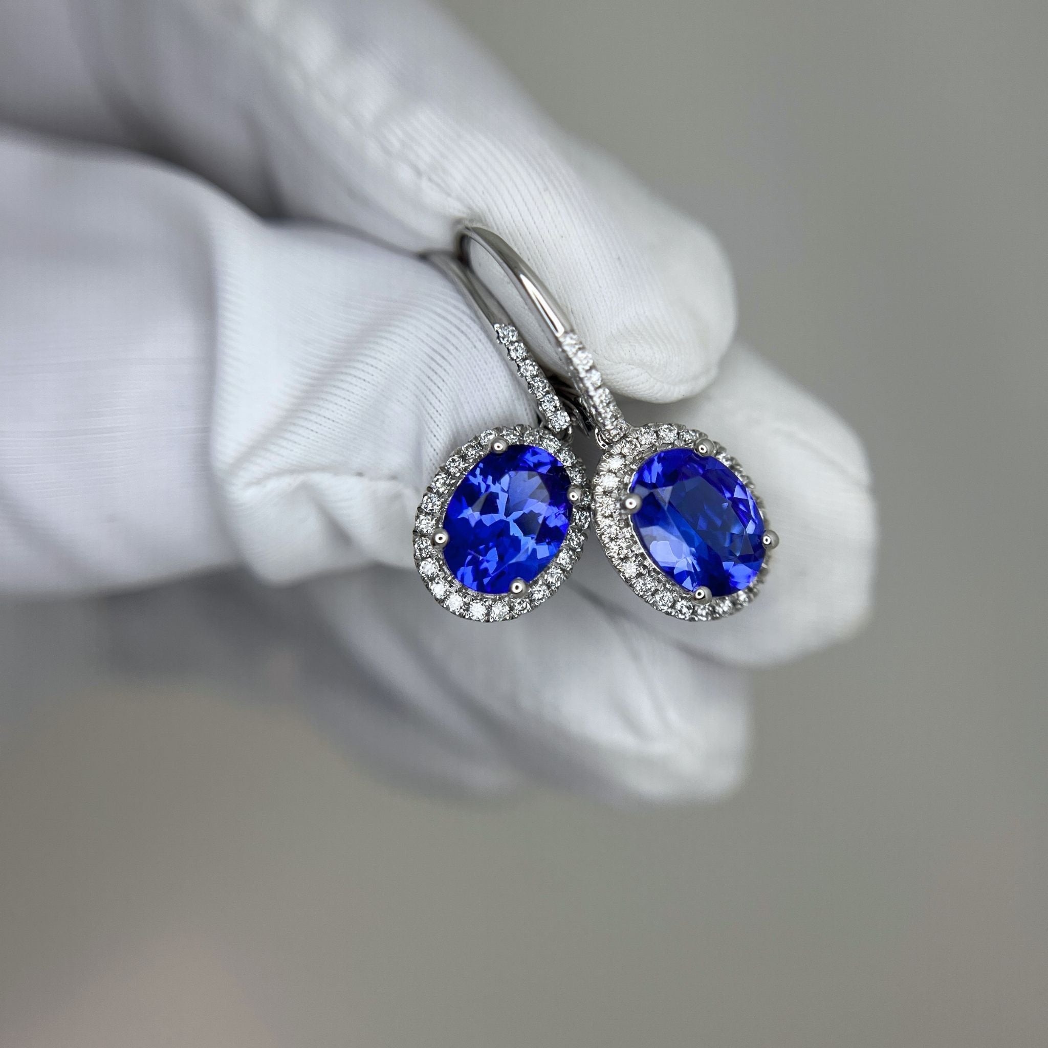 Tanzanite & Diamond Halo Drop Earrings