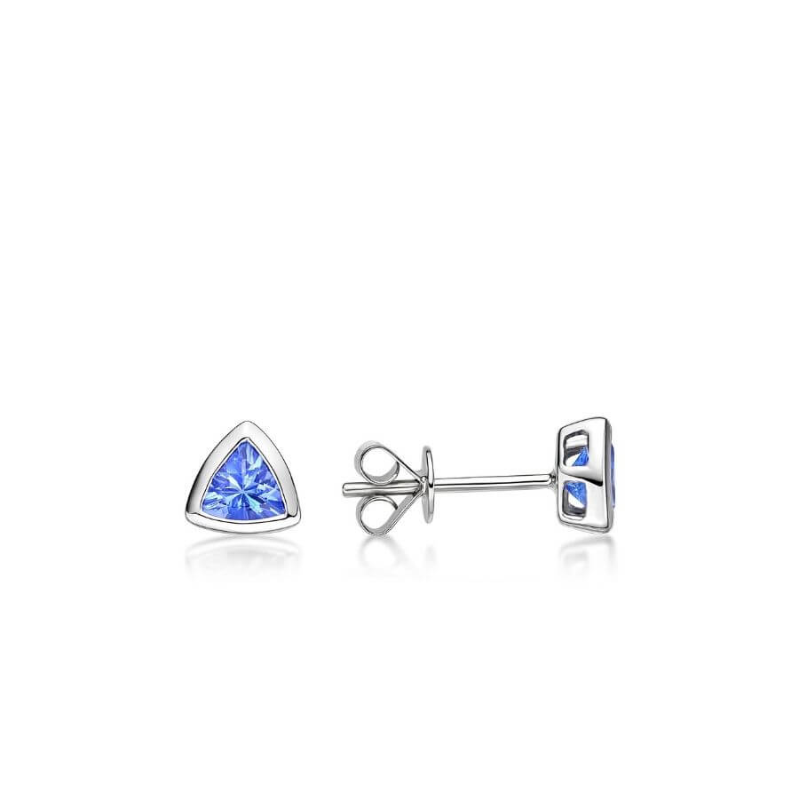 Petite Bezel Set Trillion Cut Tanzanite Studs