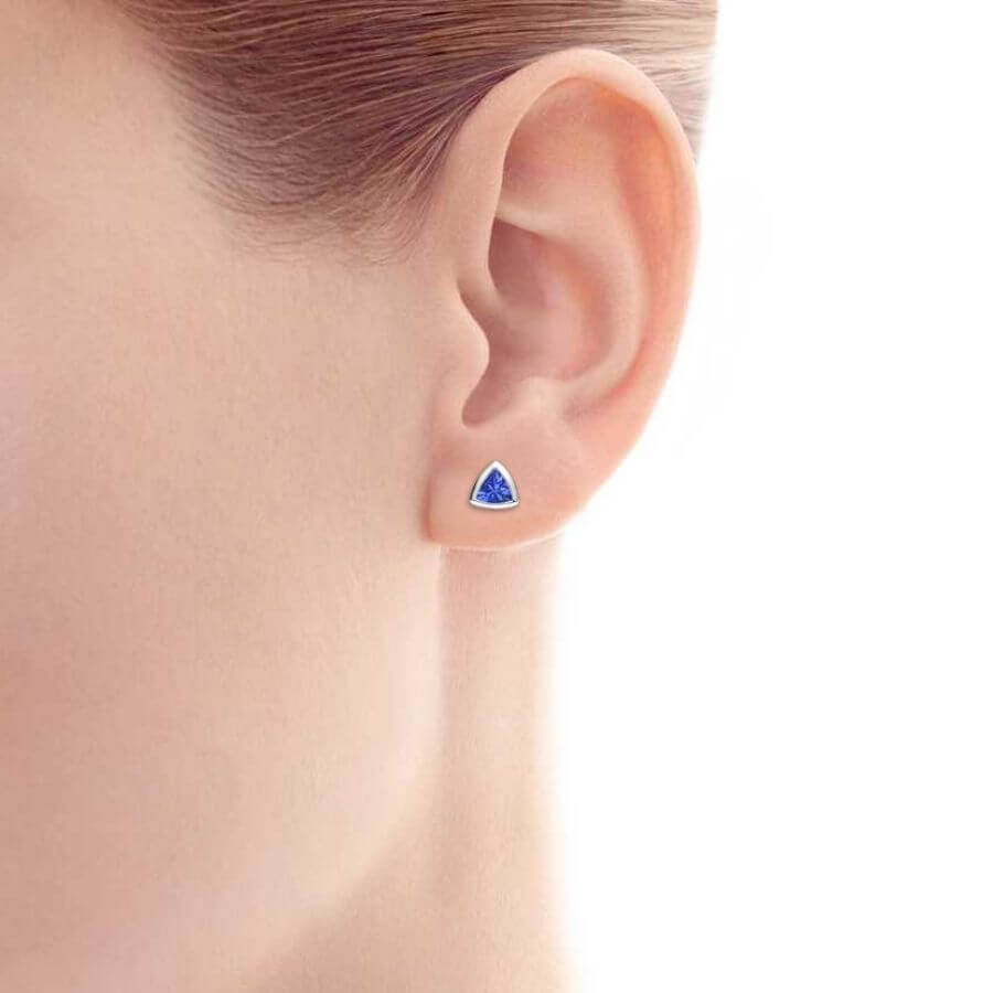 Petite Bezel Set Trillion Cut Tanzanite Studs
