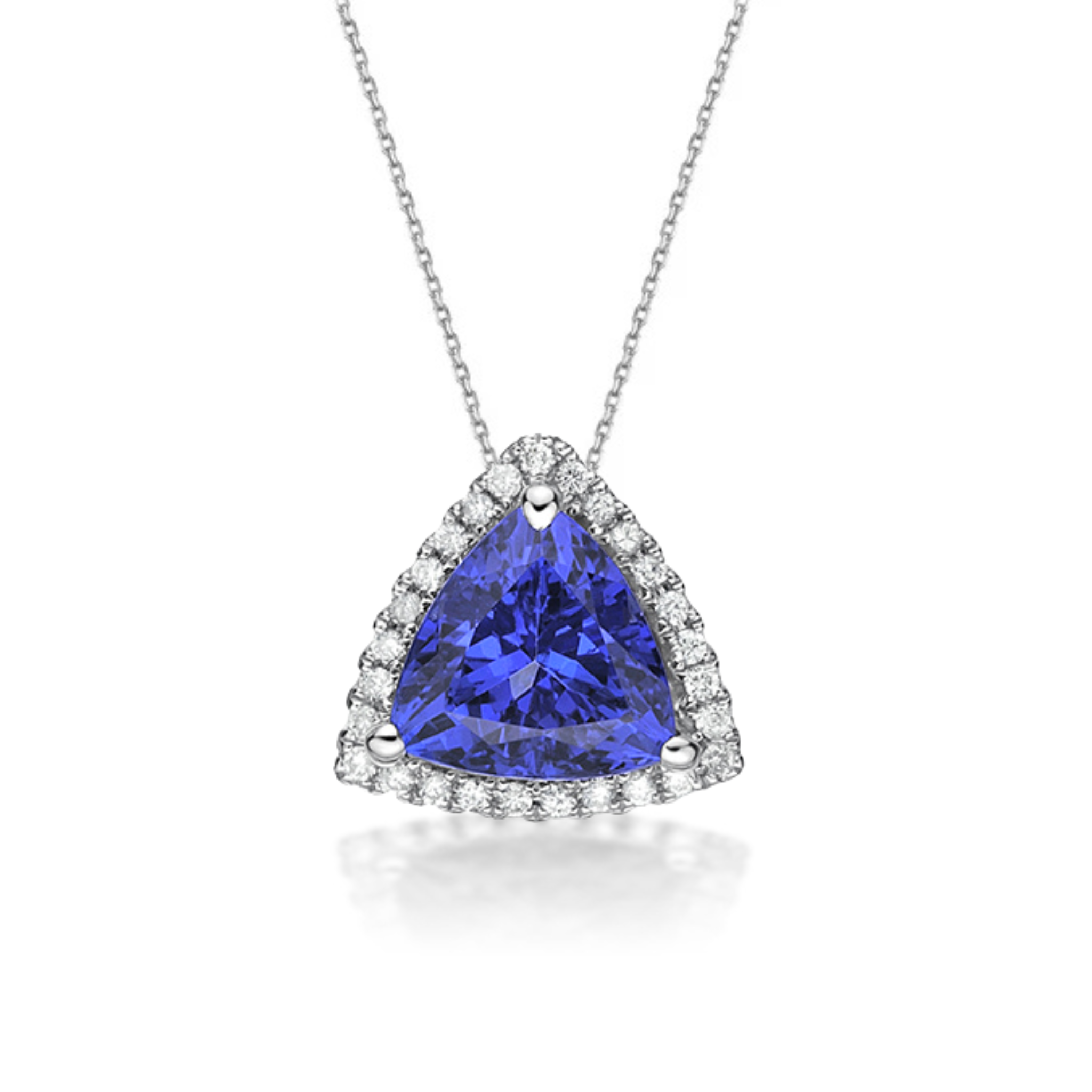 Trillion-Cut Tanzanite and Diamond Halo Pendant – 1.81 Carats