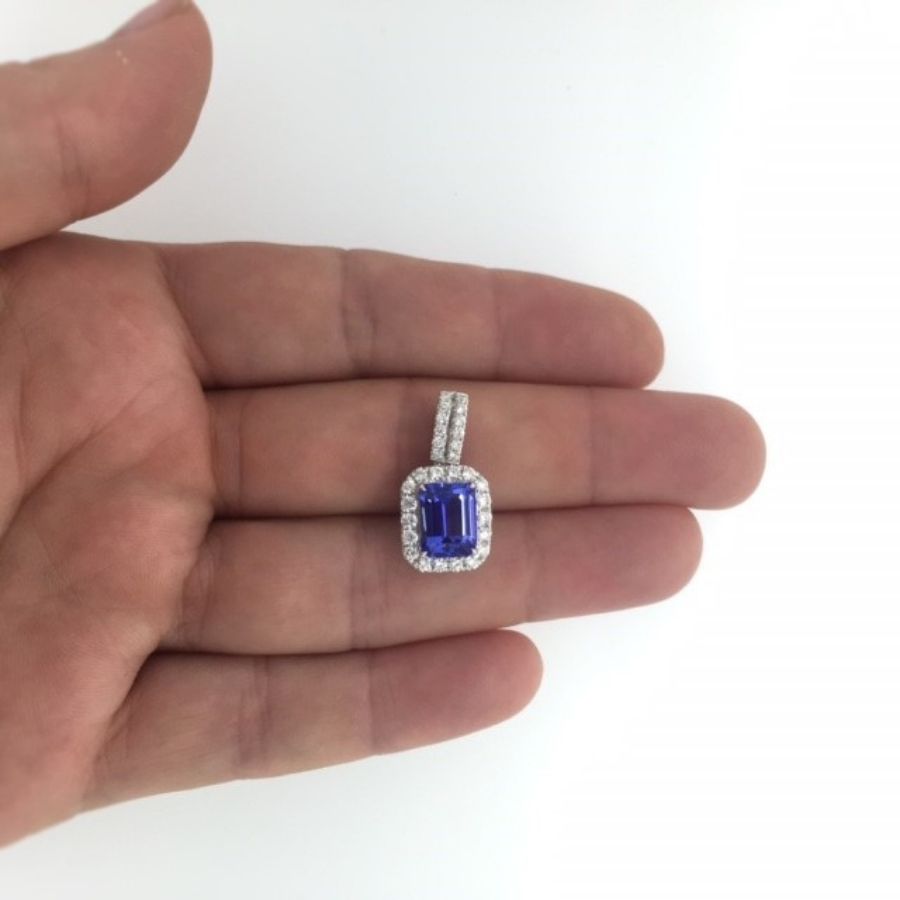 Exceptional 2.23 Ct Emerald Cut Tanzanite & Diamond Pendant