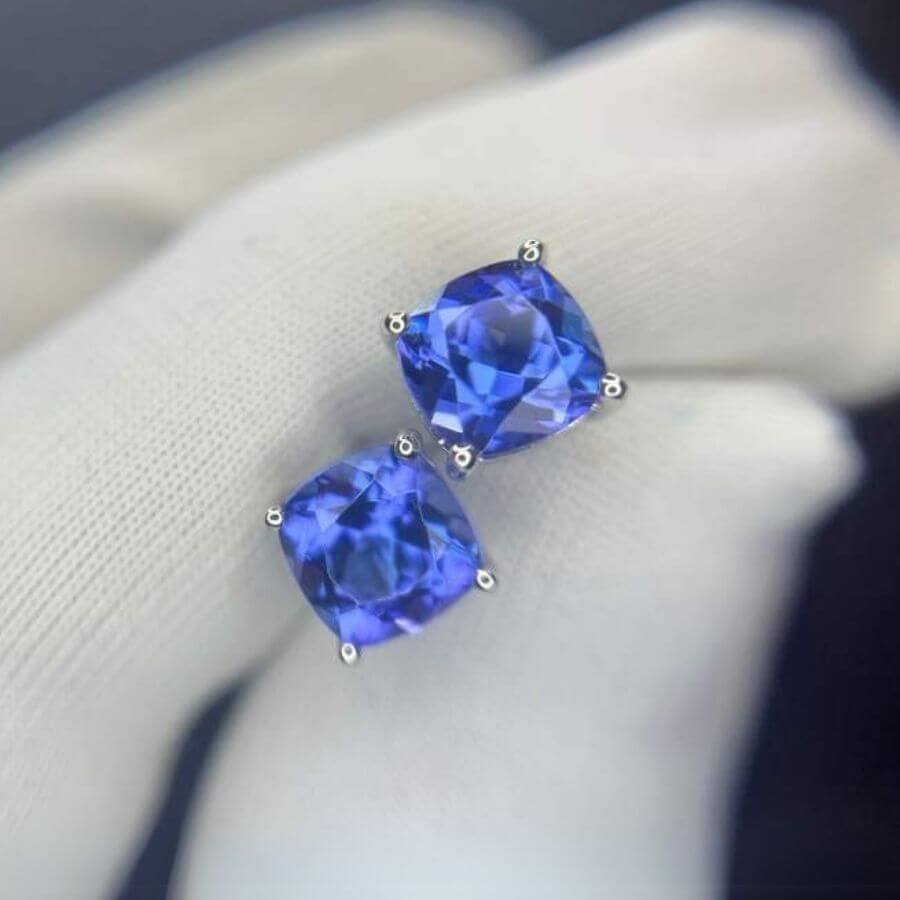 Cushion Cut Tanzanite Stud Earrings