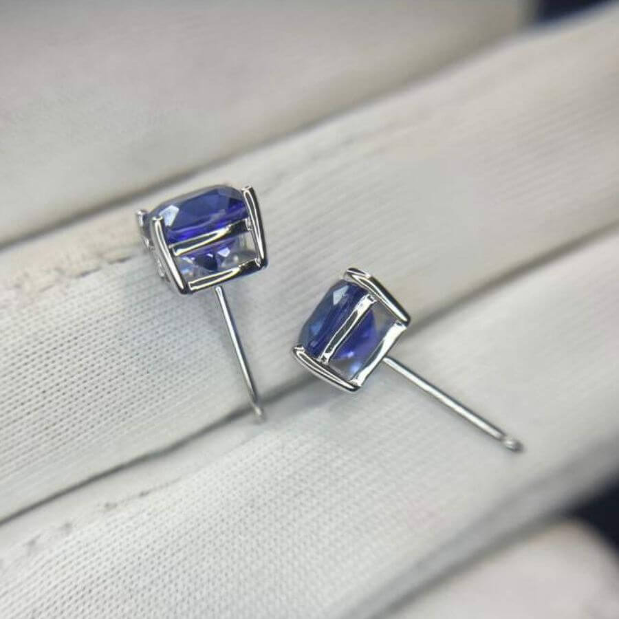 Cushion Cut Tanzanite Stud Earrings