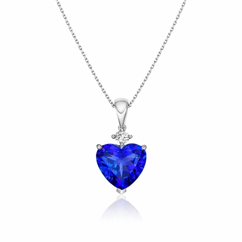 Deep Blue Tanzanite Heart Pendant – White Gold Tanzanite Necklace
