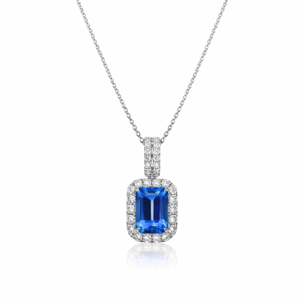Exceptional 2.23 Ct Emerald Cut Tanzanite & Diamond Pendant