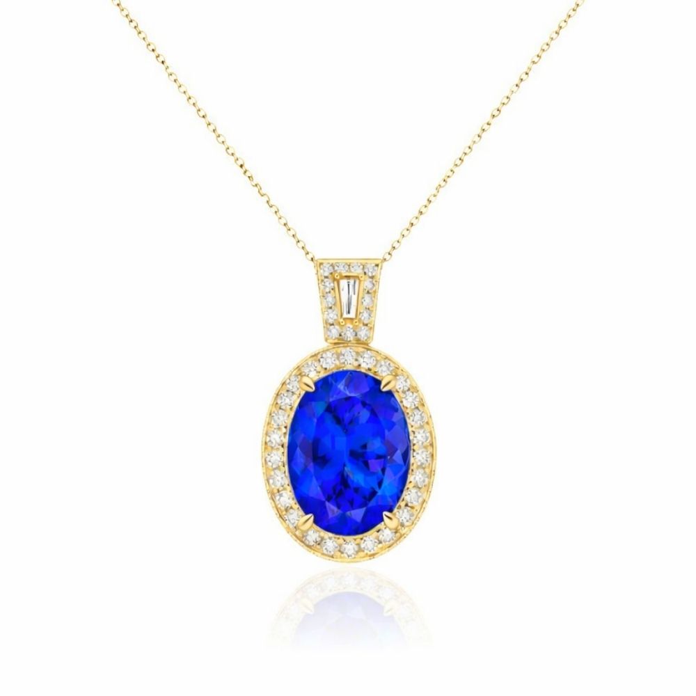 Made to Order : Yellow Gold Exceptional 5.00 Ct Tanzanite & Baguette Diamond Necklace