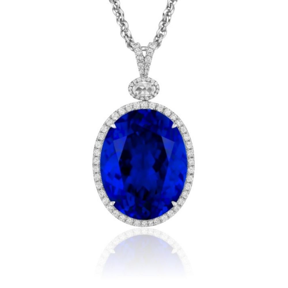 Magnificent 67-Carat Oval Tanzanite Pendant in White Gold