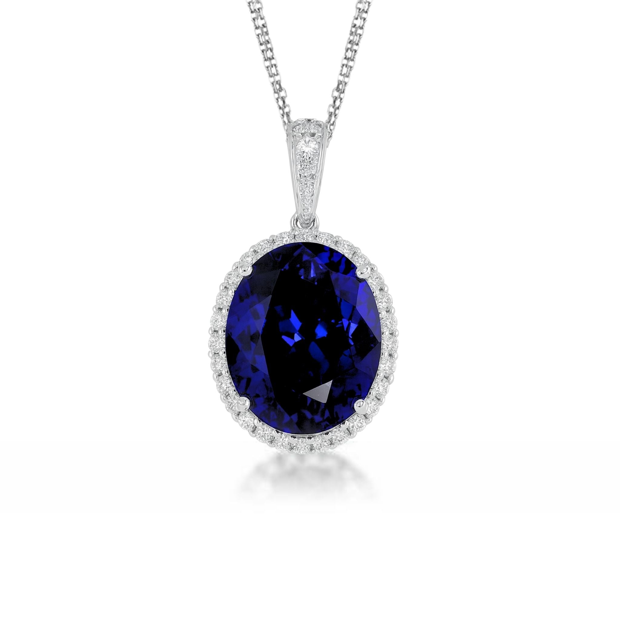Magnificent 11.03 Ct Oval Tanzanite Pendant With Diamond Halo