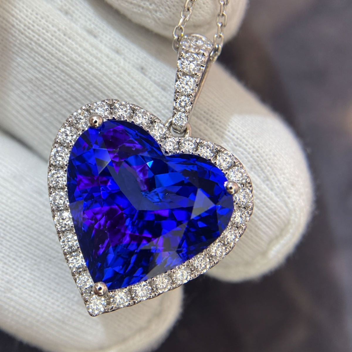 10.00 Ct Heart-Shaped Tanzanite Pendant With Diamond Halo - Made to Order