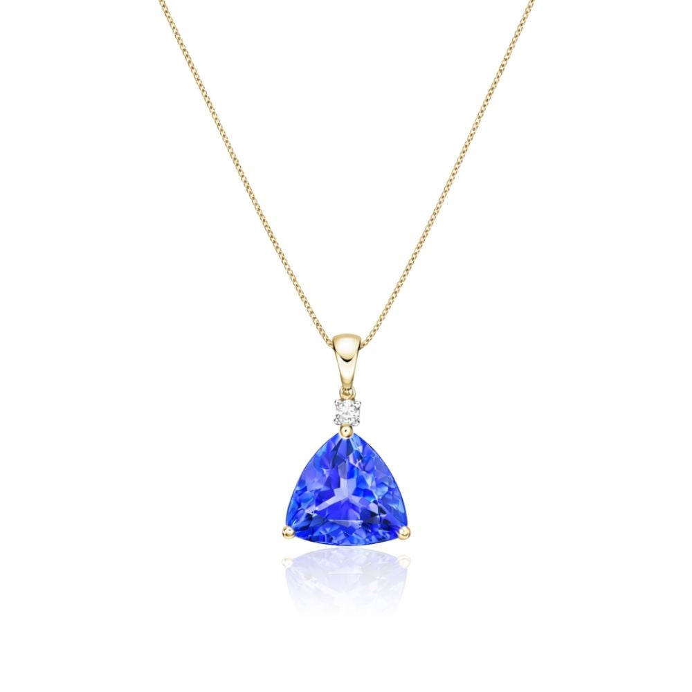 Trillion Cut Tanzanite & Diamond Pendant in Yellow