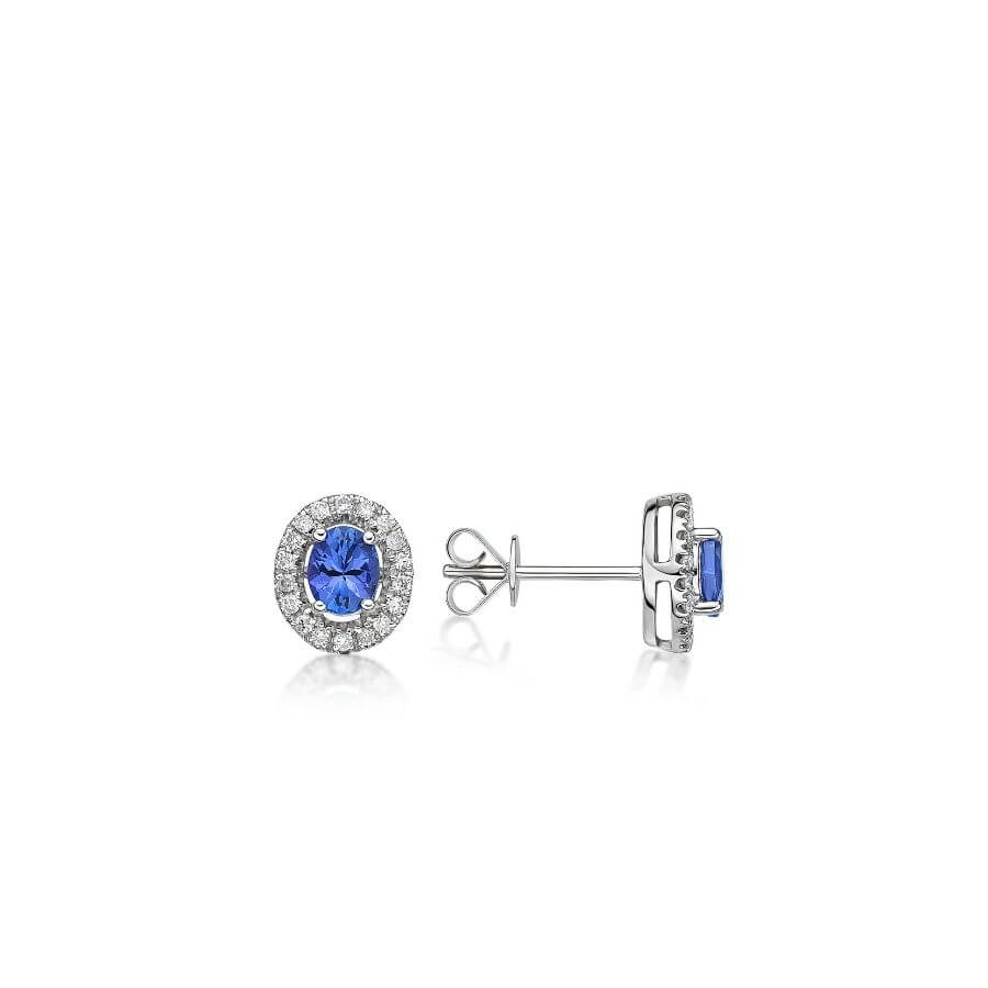 0.60 Ct Petite Round Tanzanite & Diamond Halo Earrings
