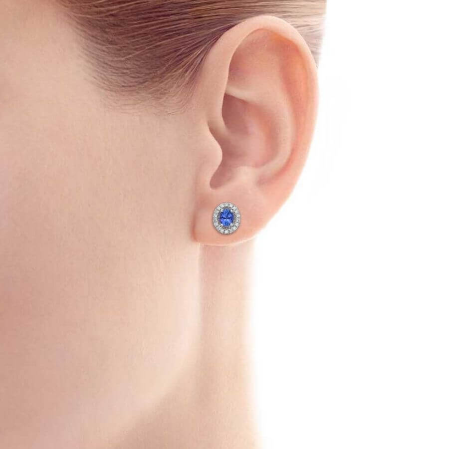 0.60 Ct Petite Round Tanzanite & Diamond Halo Earrings