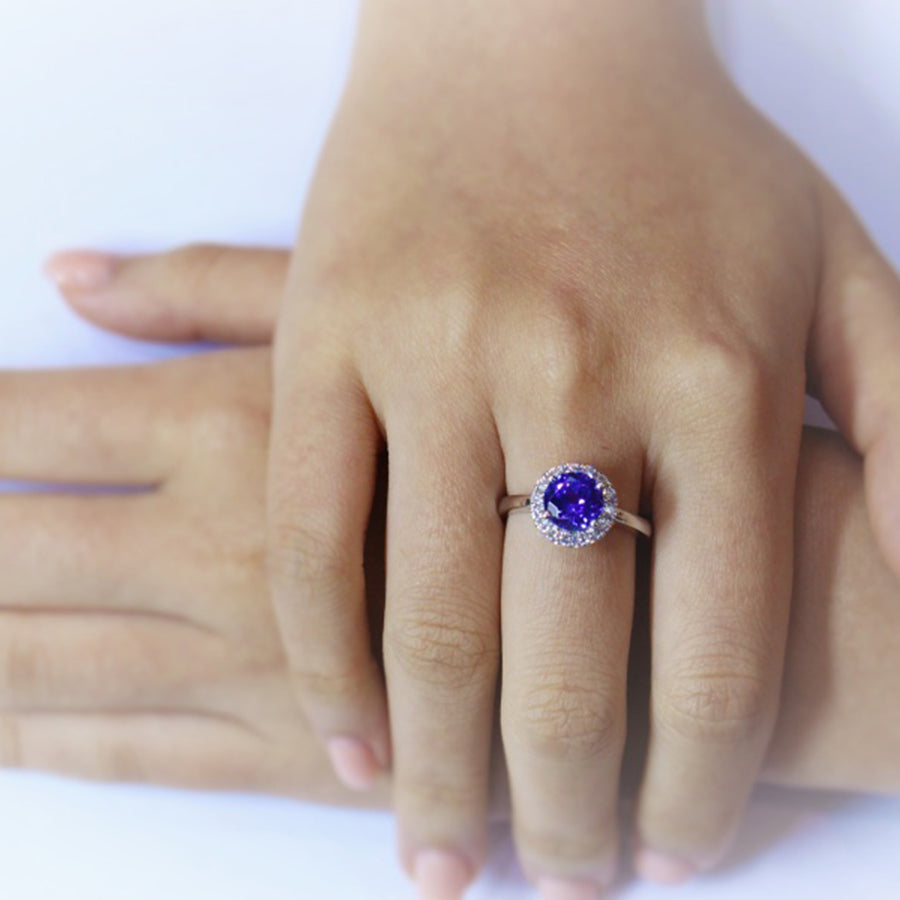 1.43 Ct Round Tanzanite & Diamond Halo Ring