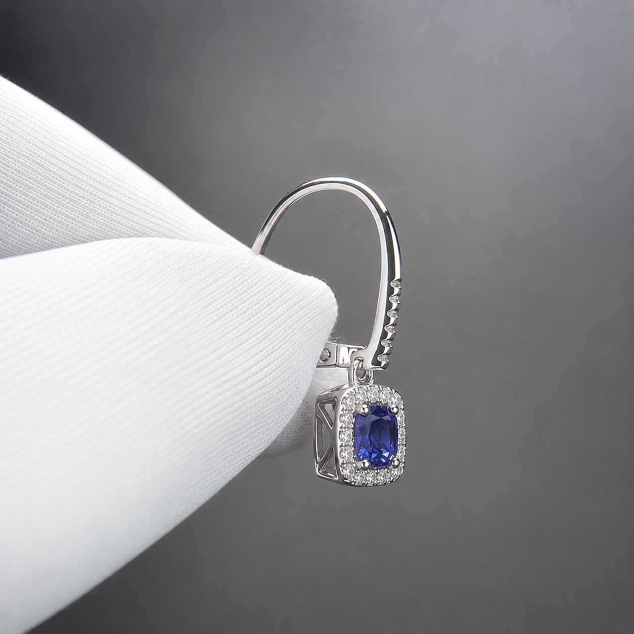 2.00 Ct Cushion Cut Tanzanite & Diamond Halo Drop Earrings