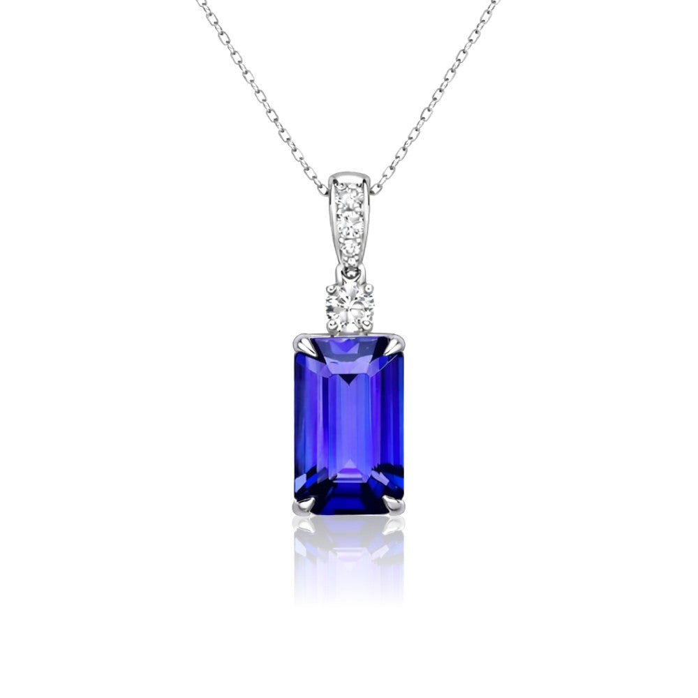 Made to Order: Exceptional Emerald Cut Tanzanite & Diamond Pendant