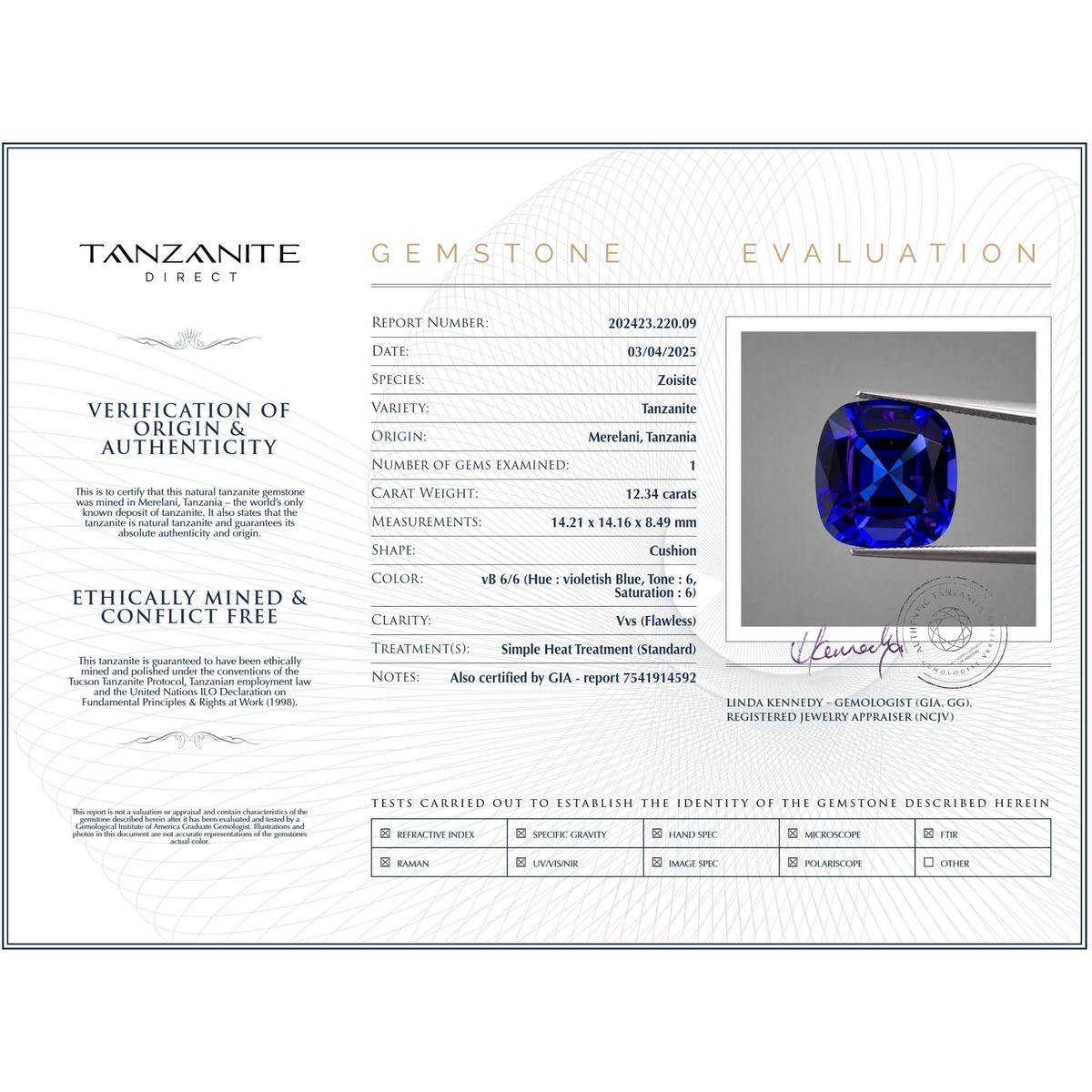Gemma in Tanzanite taglio Trillion da 8,05 ct – Certificata GIA