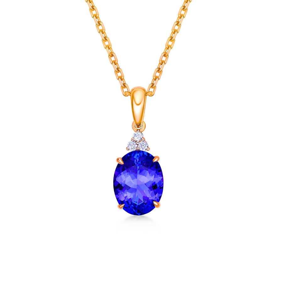 4.26 Ct Oval Tanzanite Necklace in Yellow Gold