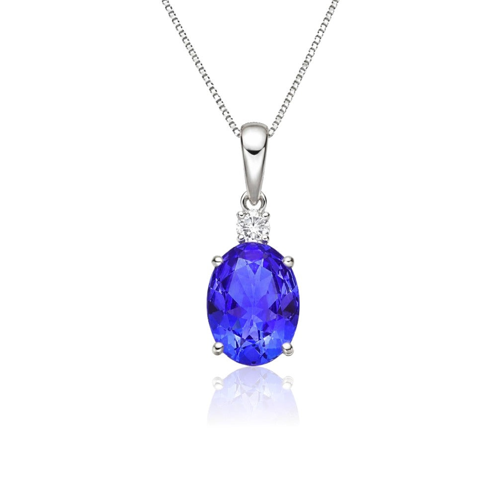 3.20 Ct Deep Blue Oval Tanzanite Necklace